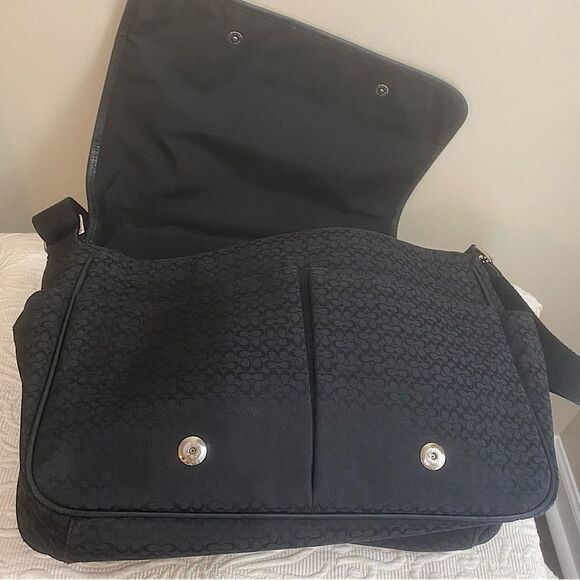 Coach Signature Hudson Commuter Laptop Messenger Bag Black Leather Luggage Tags - Picture 5 of 15